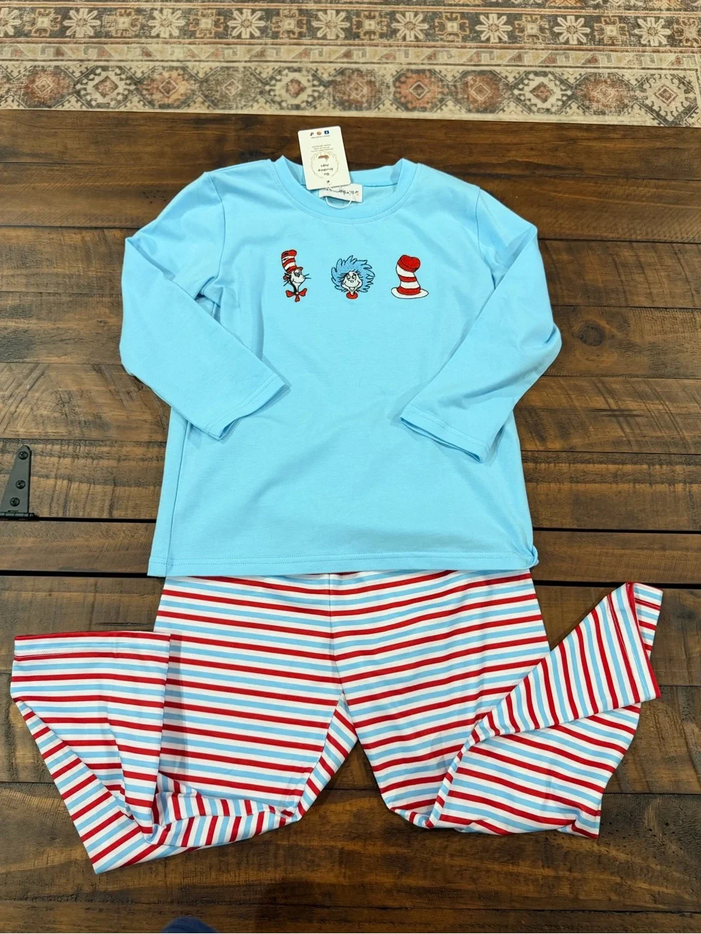 Kids Light Blue Matching Set with Red & White Stripe Shorts